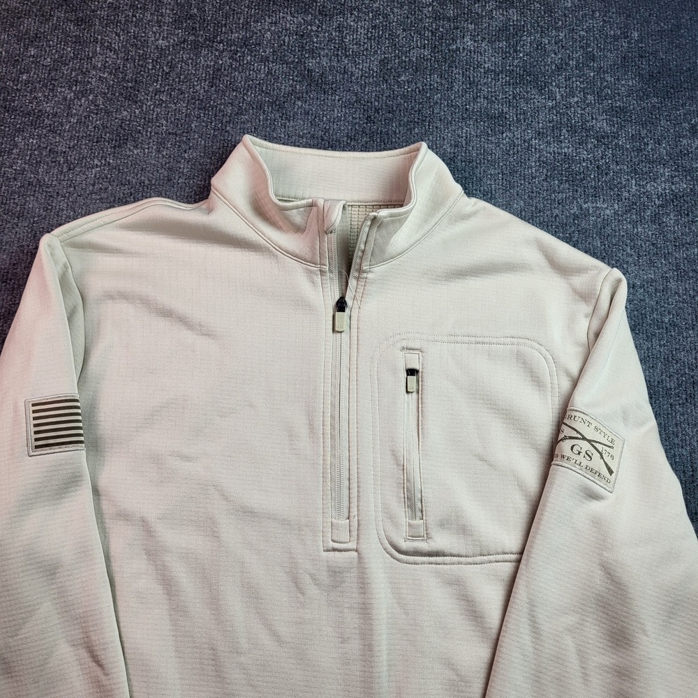 Grunt Style Mens Tan 1/4 Zip Grid Fleece Pullover Jacket American Flag‎ Large
